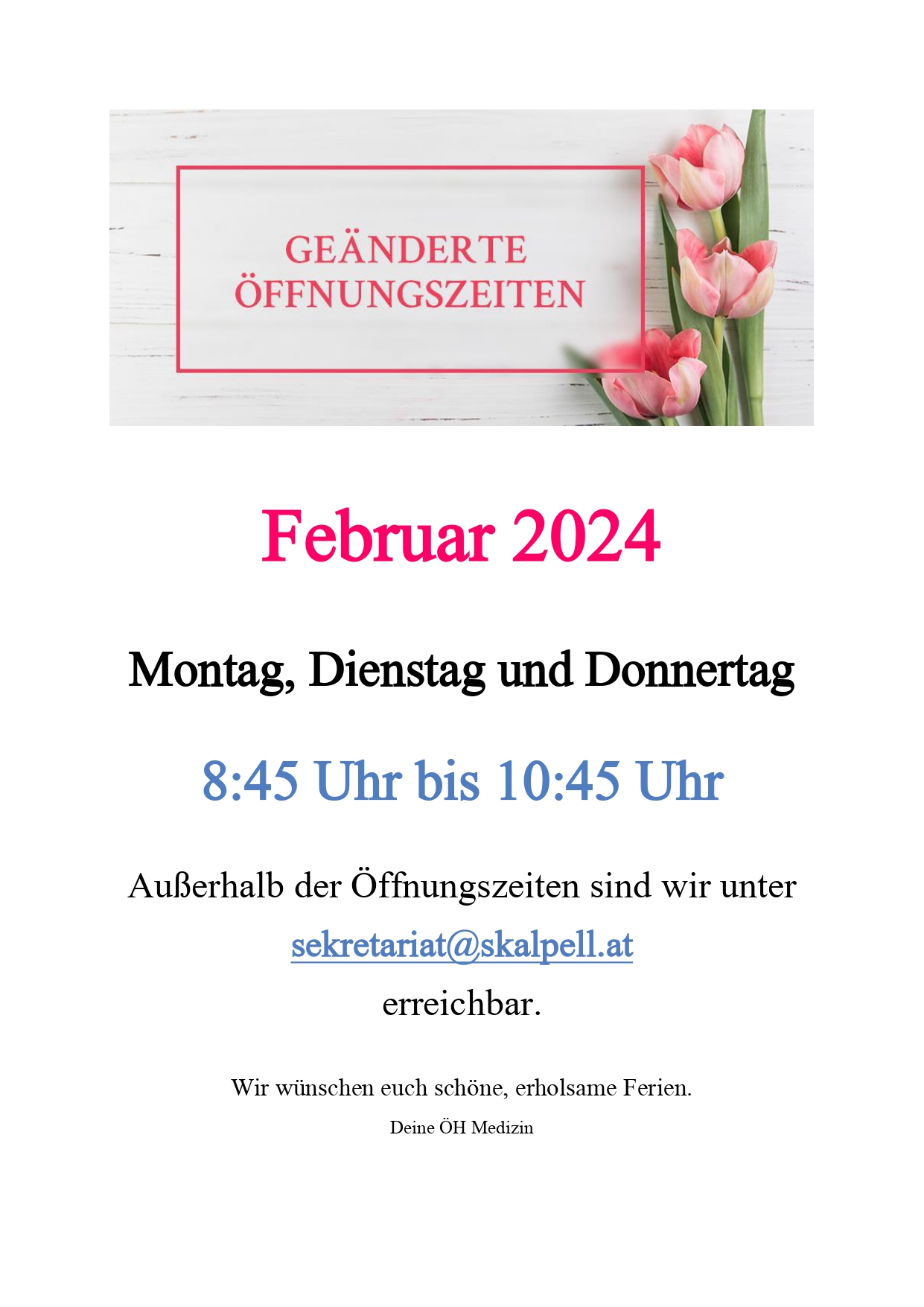 Ferienöffnungszeiten Februar 24