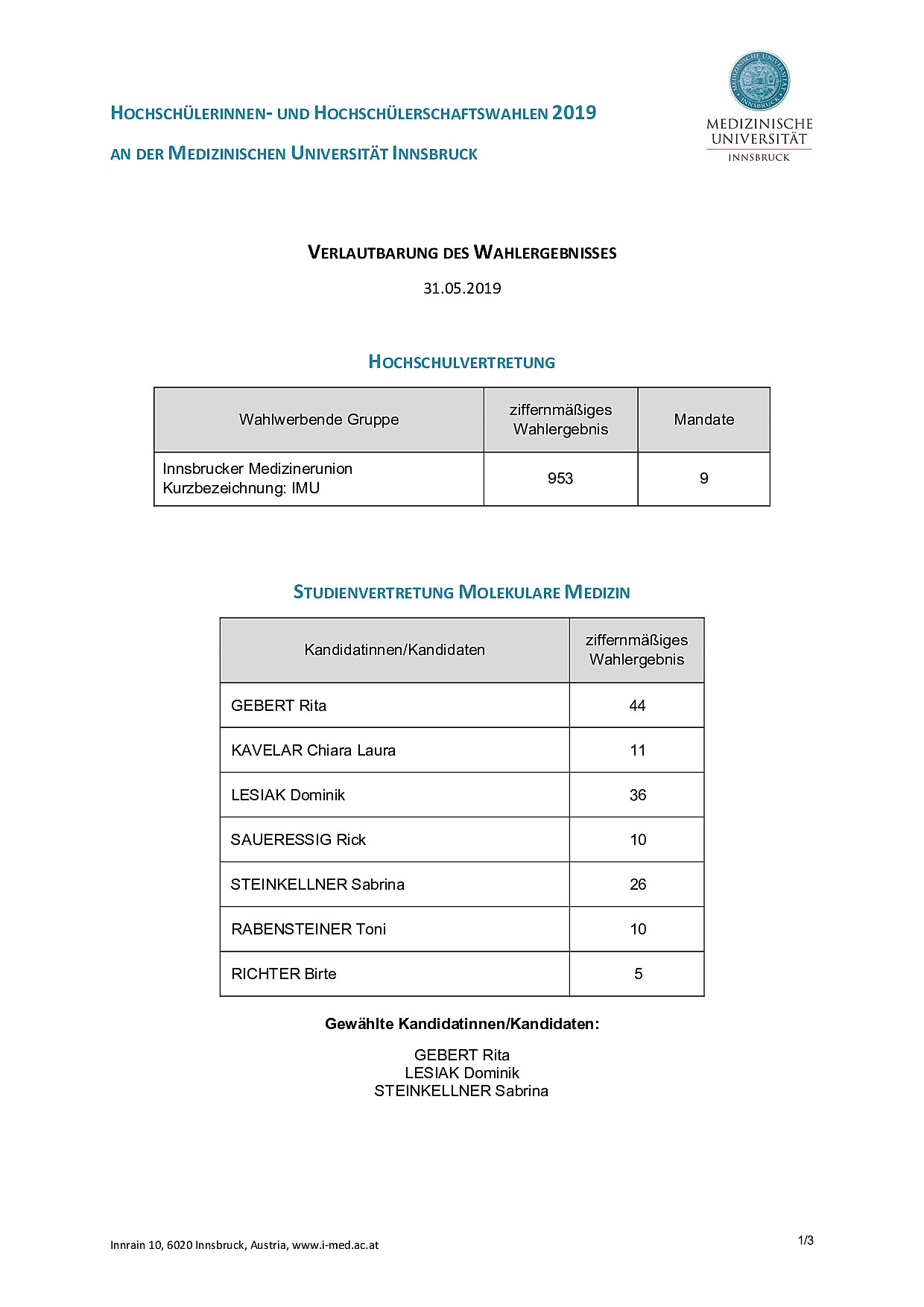 oeh wahl19 verlautbarung